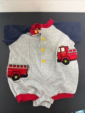 Grey & Red Fire Truck Romper for Kids1990’s